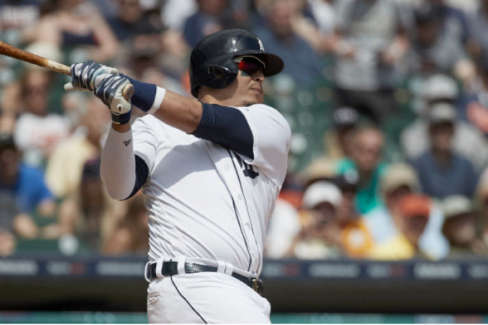 Detroit Tigers’ designated hitter Victor Martinez hits a two-run home run against the Baltimore Orioles at Comerica Park in Detroit Thursday. — Reuters