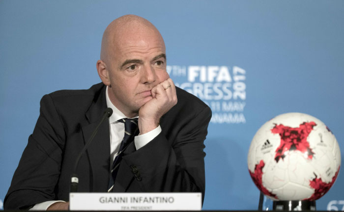 FIFA President Gianni Infantino at a press conference in Manama Thursday. — AFP