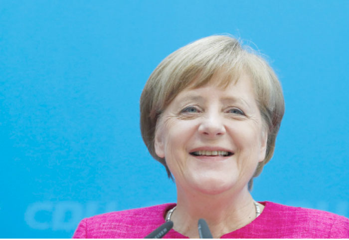 German Chancellor Angela Merkel during a press conference in Berlin, on Monday. — Reuters