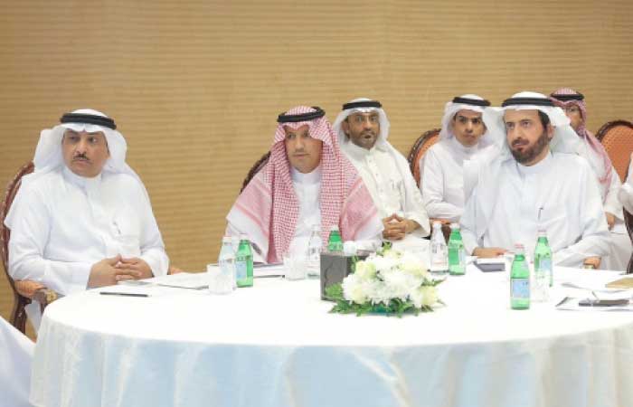 Minister of Health Tawfiq Al-Rabiah (first right) and Minister of Labor and Social Development Ali Al-Ghafis (2nd right) attend a workshop in Riyadh on Tuesday. — SPA