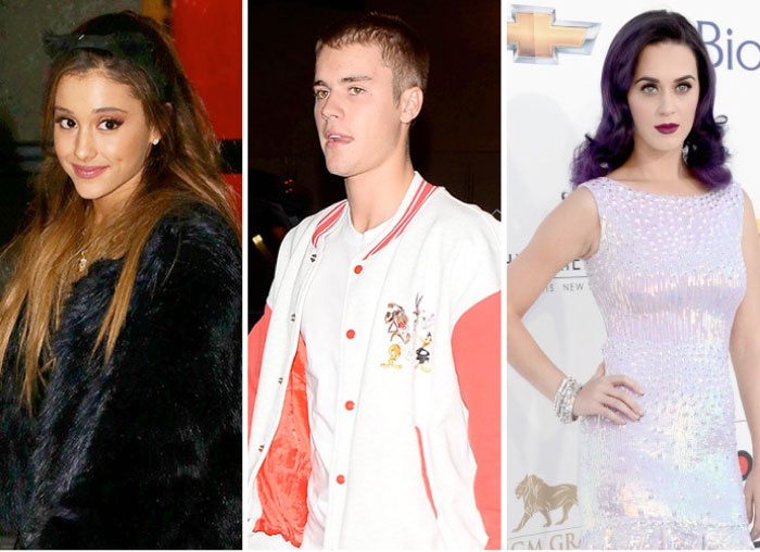 Ariana Grande, Justin Bieber and Katy Perry.
