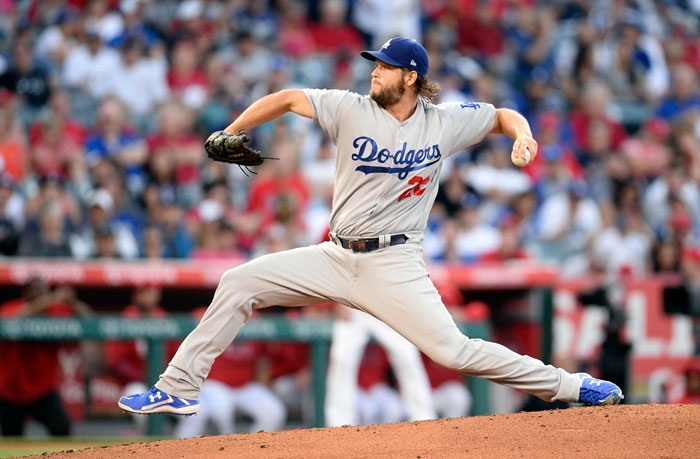 Los Angeles Dodgers’ starting pitcher Clayton Kershaw throws in the first inning against the Los Angeles Angels during their MLB game at Angel Stadium of Anaheim Thursday. — Reuters