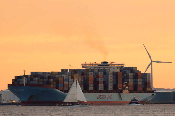 The Maersk ship Adrian Maersk is seen as it departs from New York Harbor in New York City, US, on Tuesday. — Reuters