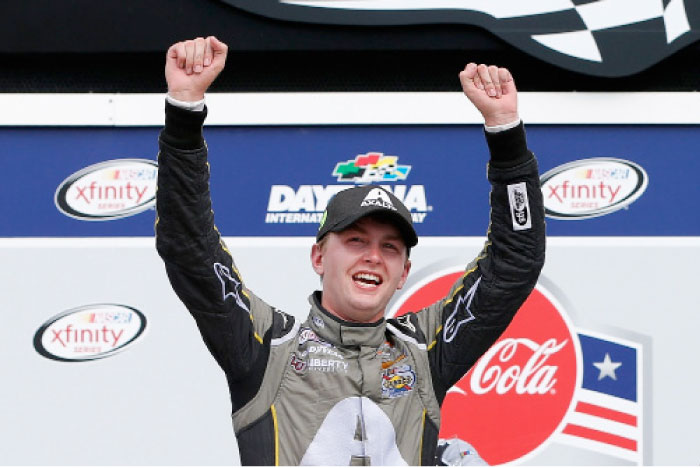 William Byron, driver of the #9 AXALTA/Vorteq Chevrolet, celebrates in Victory Lane after winning the NASCAR Xfinity Series Coca-Cola Firecracker 250 at Daytona International Speedway Saturday. — AFP