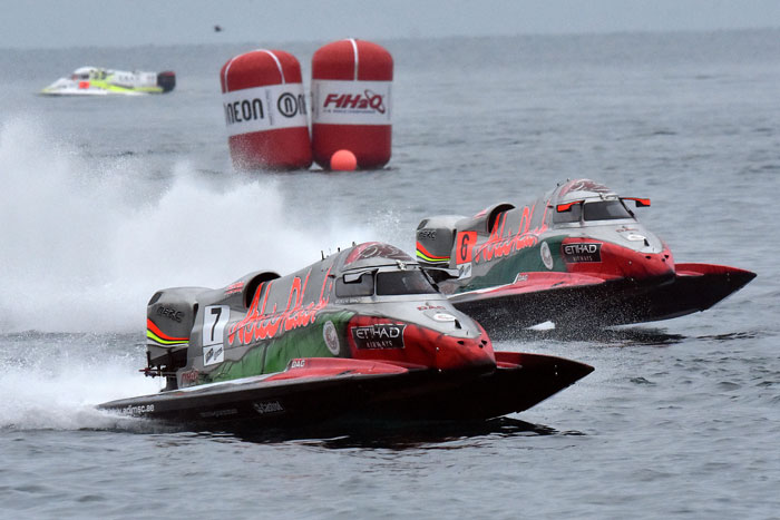 Team Abu Dhabi’s Alex Carella and Rashed Al-Qemzi in action.